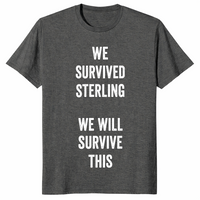 We Survived Sterling shirt in dark heather with We Will Survive This text