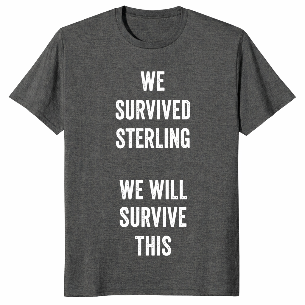 We Survived Sterling shirt in dark heather with We Will Survive This text
