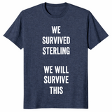 We Survived Sterling shirt in heather navy with We Will Survive This text