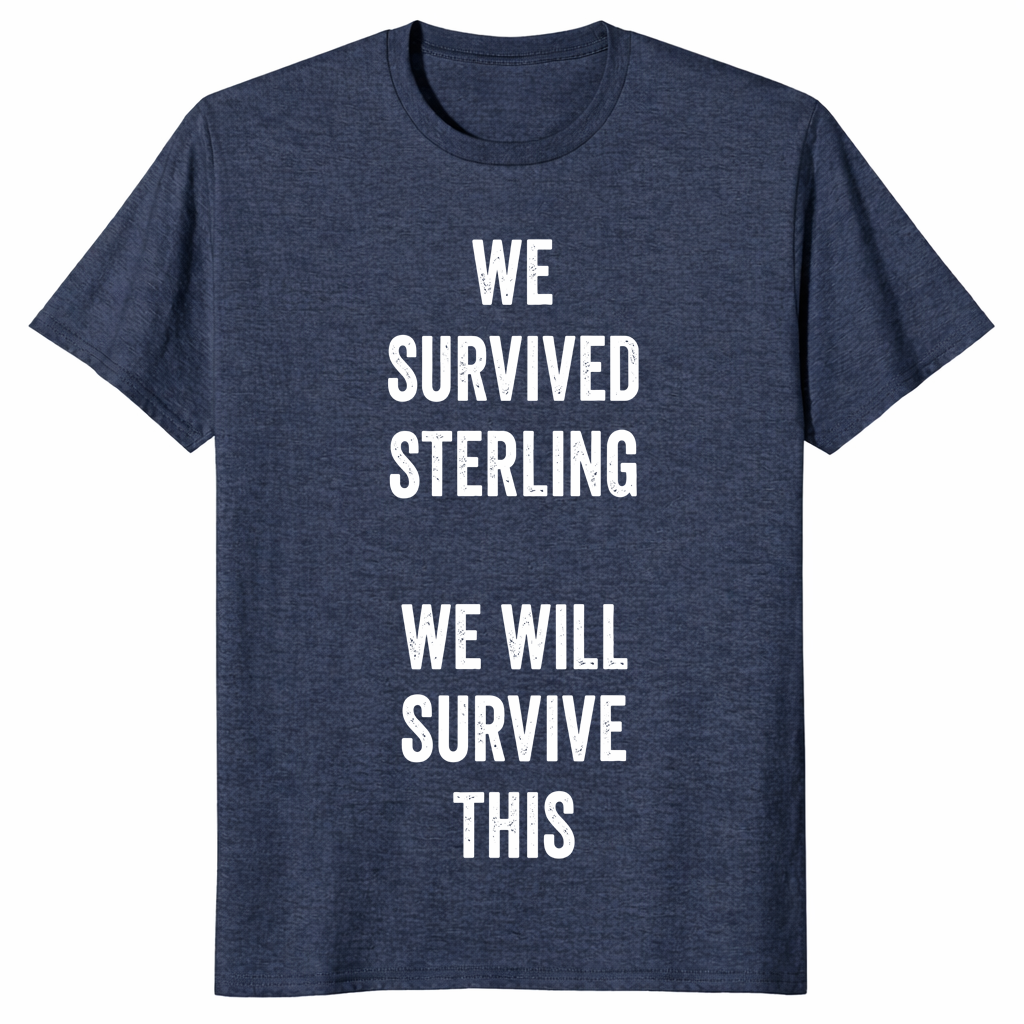 We Survived Sterling shirt in heather navy with We Will Survive This text