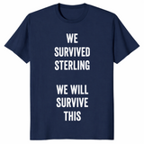 We Survived Sterling shirt in navy with We Will Survive This text
