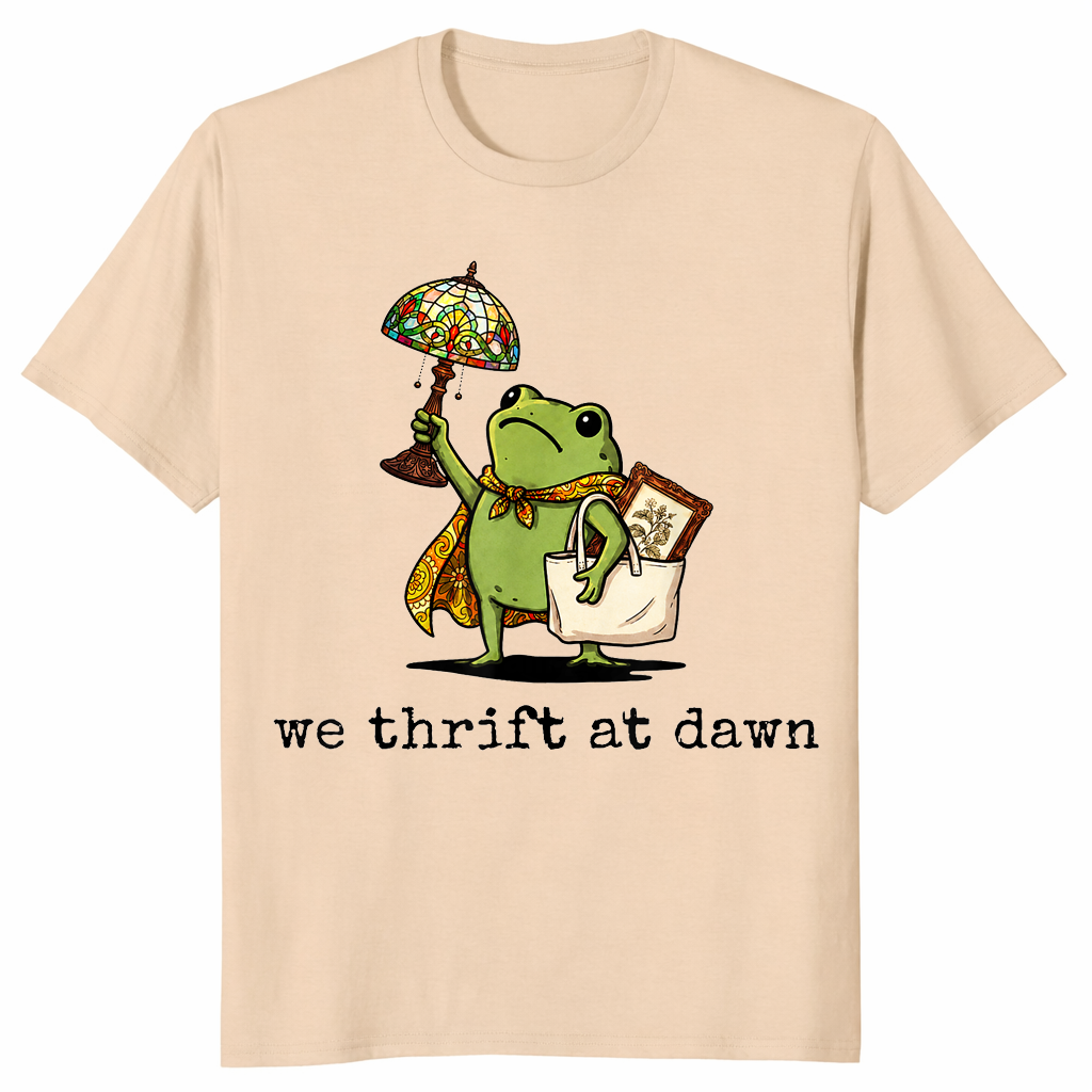 Sand We Thrift At Dawn shirt with a funny frog thrifting collector graphic