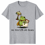 Sport Grey We Thrift At Dawn shirt with a funny frog thrifting collector graphic