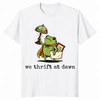 White We Thrift At Dawn shirt with a funny frog thrifting collector graphic