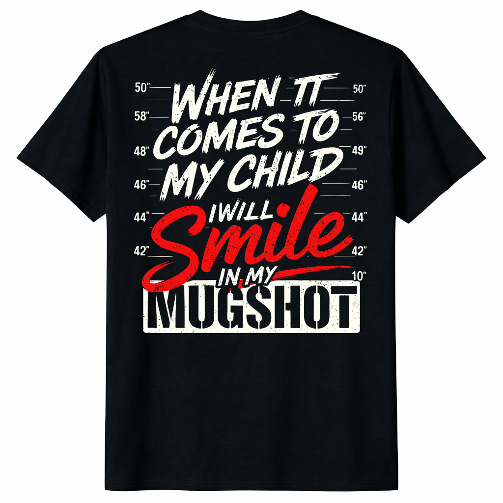 When It Comes To My Children I Will Smile In My Mugshot shirt black sarcastic parenting graphic tee