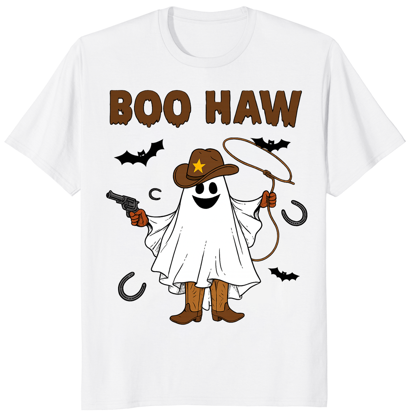 Boo Haw Shirt in White – Ghost Cowboy Spooky Fall Western Tee by Cuccico