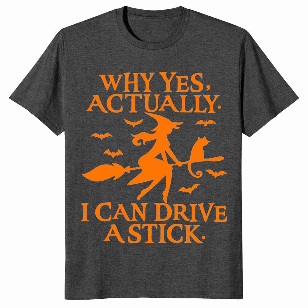 Witch Driving Stick Shirt dark heather grey