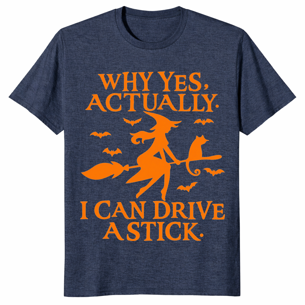 Witch Driving Stick Shirt heather navy