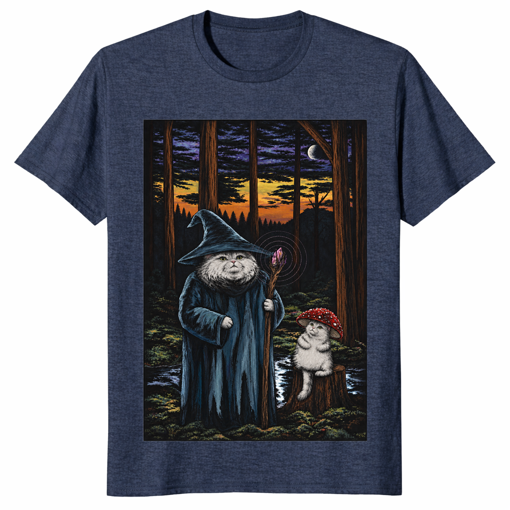 Heather navy You Wanna Meet Up At The Bog wizard cat shirt