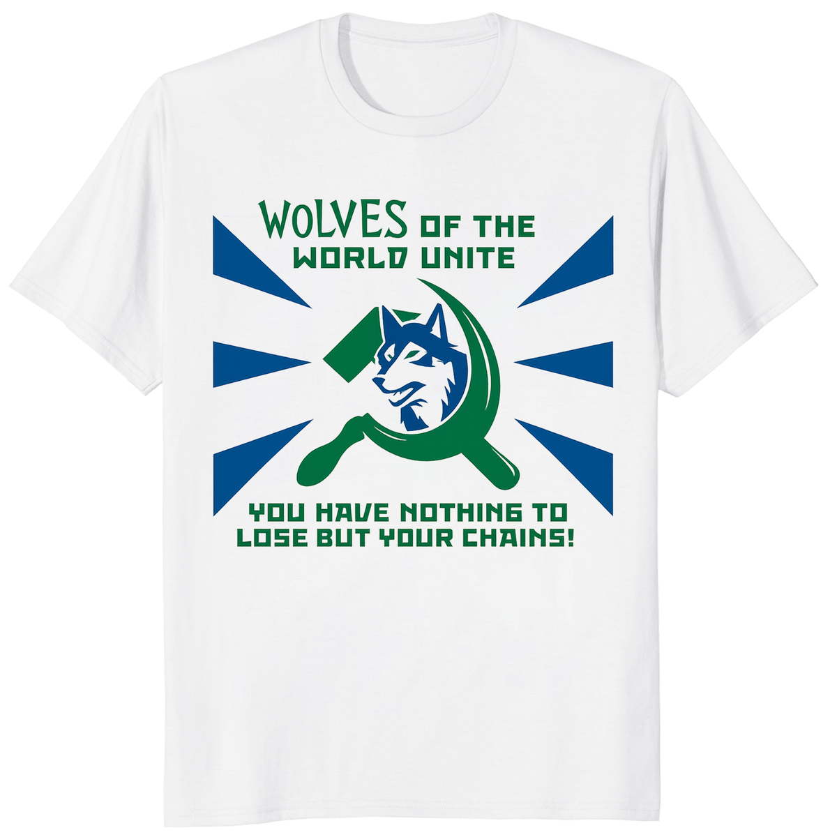 Wolves of the World Unite You Have Nothing to Lose But Your Chains shirt with retro wolf graphic