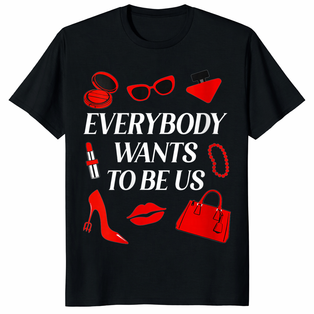 Women's Everybody Wants to Be Us Shirt in black with red fashion icons
