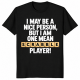 Word game player shirt in black, funny game night slogan tee