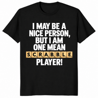 Word game player shirt in black, funny game night slogan tee