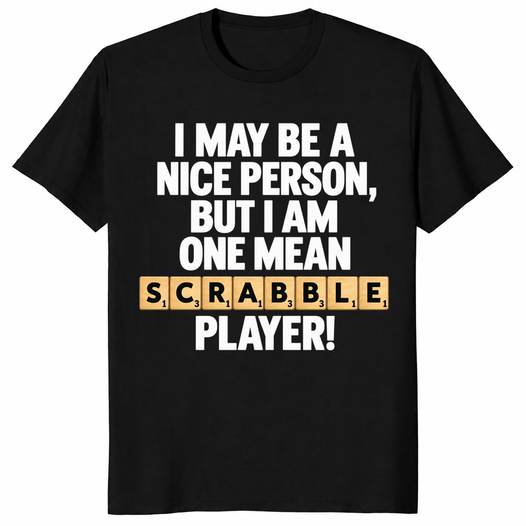 Word game player shirt in black, funny game night slogan tee