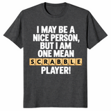 Word game player shirt in dark heather grey, funny game night slogan tee