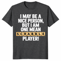 Word game player shirt in dark heather grey, funny game night slogan tee