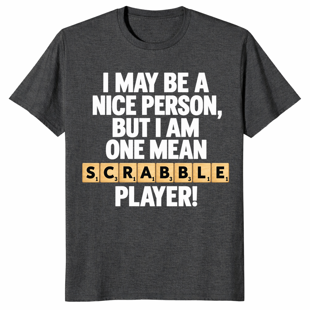Word game player shirt in dark heather grey, funny game night slogan tee