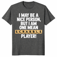 Word game player shirt in dark heather, funny game night slogan tee