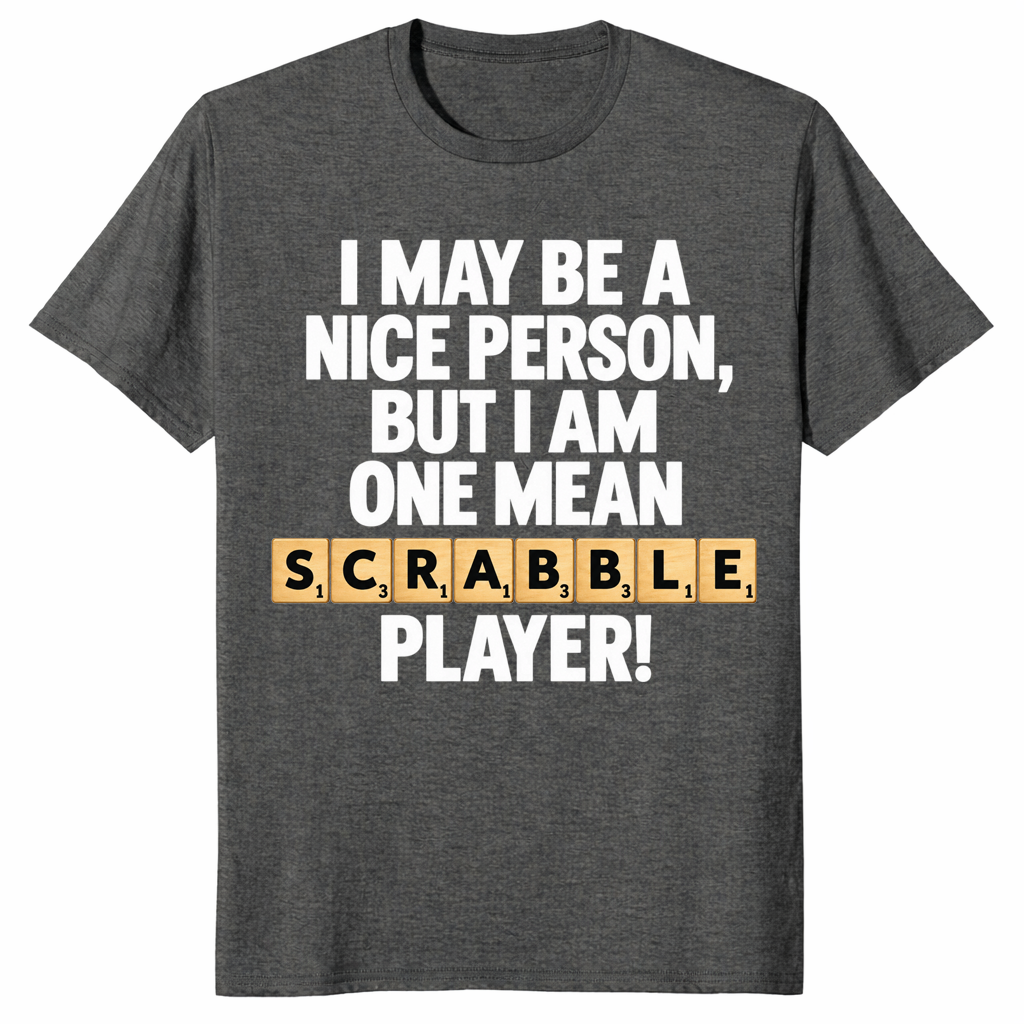 Word game player shirt in dark heather, funny game night slogan tee