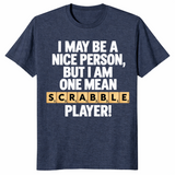 Word game player shirt in heather navy, funny game night slogan tee
