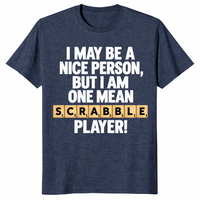 Word game player shirt in heather navy, funny game night slogan tee