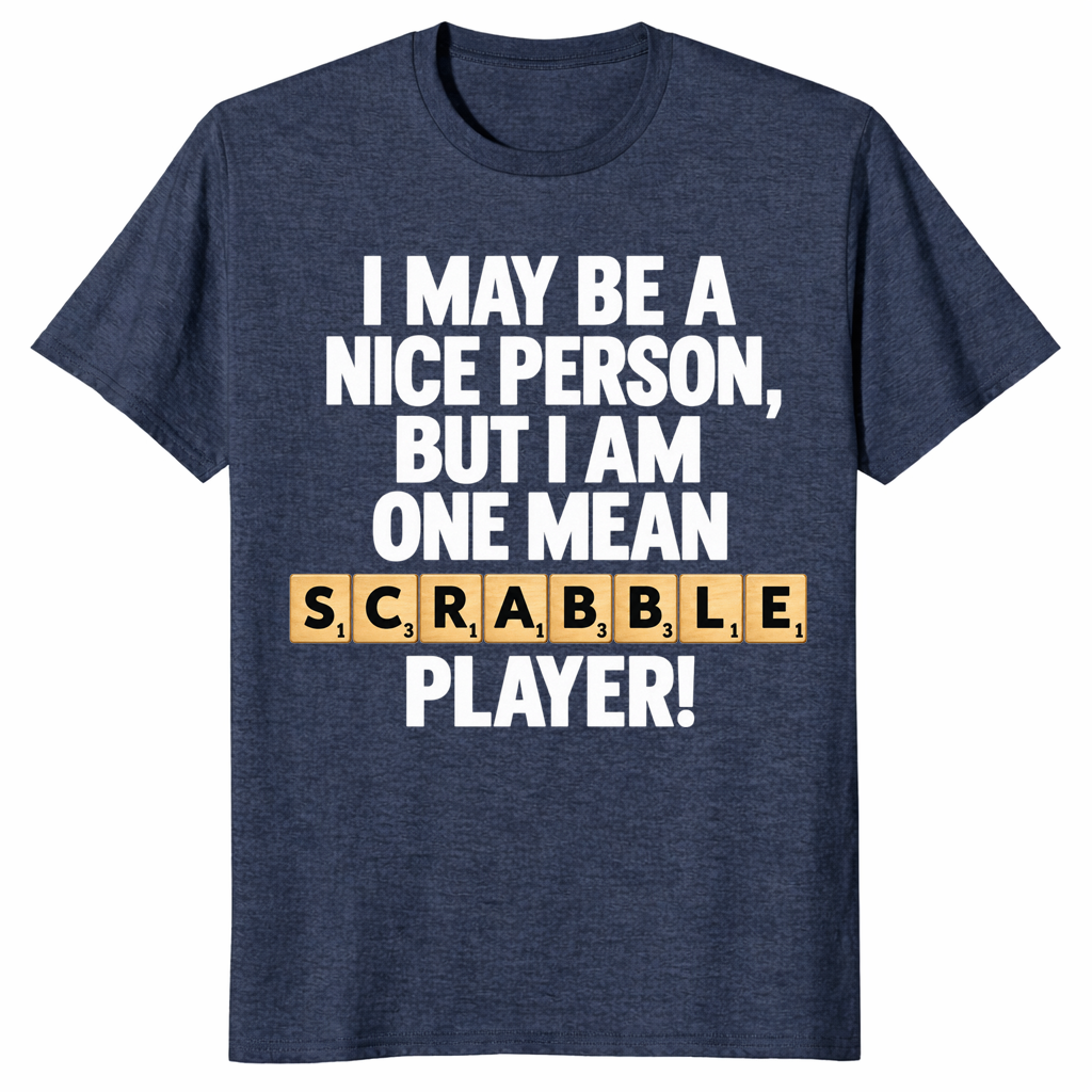 Word game player shirt in heather navy, funny game night slogan tee