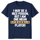 Word game player shirt in navy, funny game night slogan tee