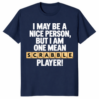 Word game player shirt in navy, funny game night slogan tee