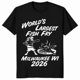 World's Largest Fish Fry tee in black with batter and fried ray
