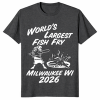 World's Largest Fish Fry tee in dark heather grey with batter and fried ray