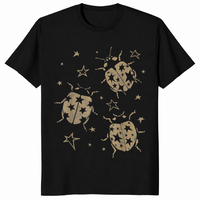 Black Y2K ladybug shirt with 2000s grunge alt vintage star dots design