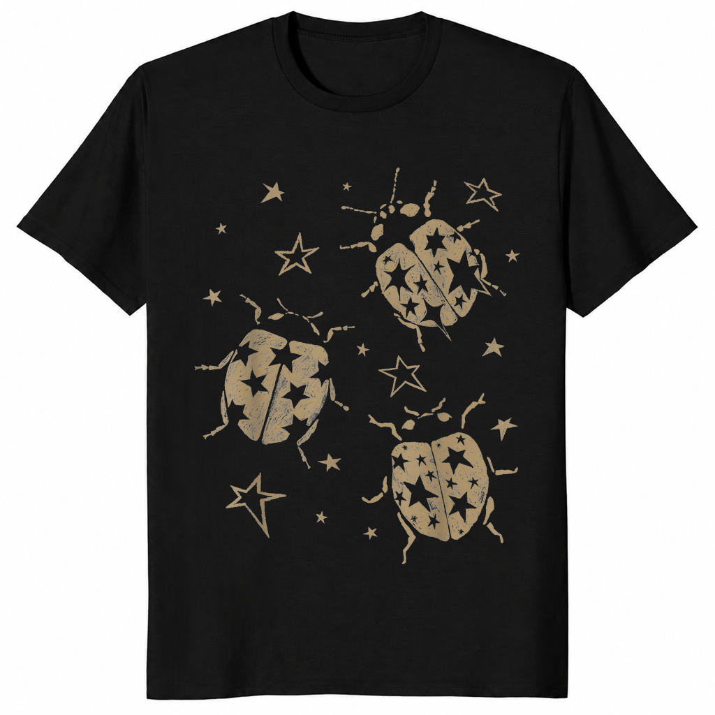 Black Y2K ladybug shirt with 2000s grunge alt vintage star dots design