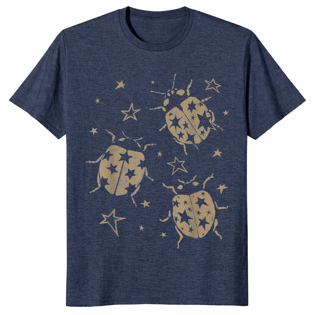 Heather Navy Y2K ladybug shirt with 2000s grunge alt vintage star dots design