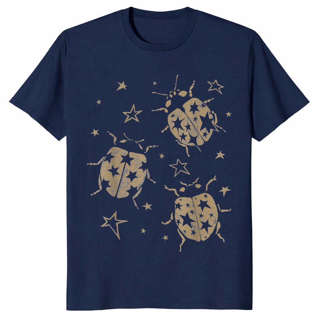 Navy Y2K ladybug shirt with 2000s grunge alt vintage star dots design