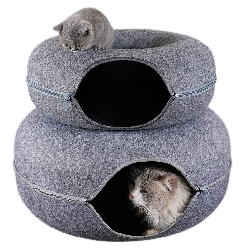 Premium Donut Cat Bed & Interactive Cat Tunnel Combo - YourCatBackpack.Co